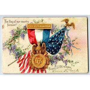 Memorial Decoration Day Postcard Flags Eagle Veterans Army Medal Tuck 1907